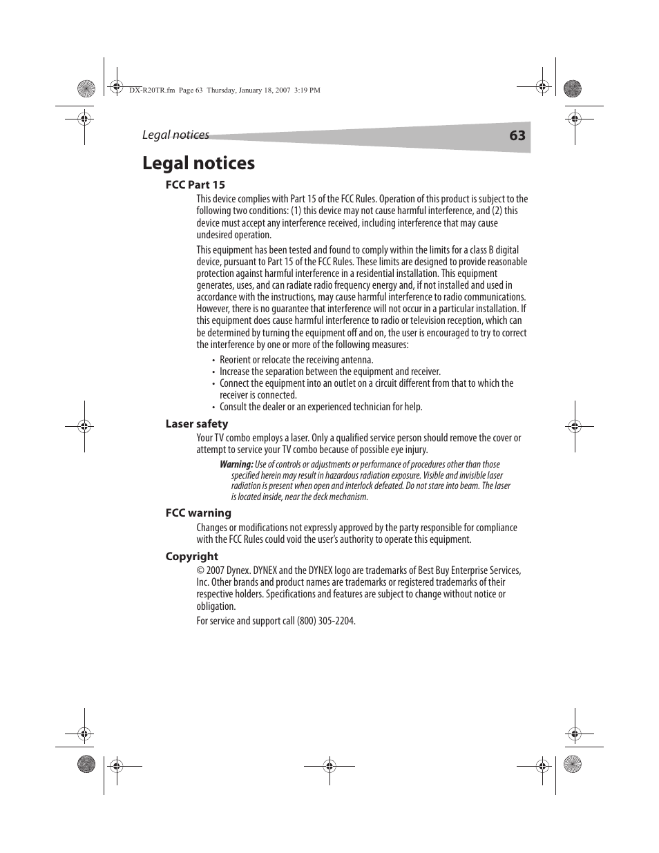 Legal notices | Dynex DX-R20TR User Manual | Page 64 / 67