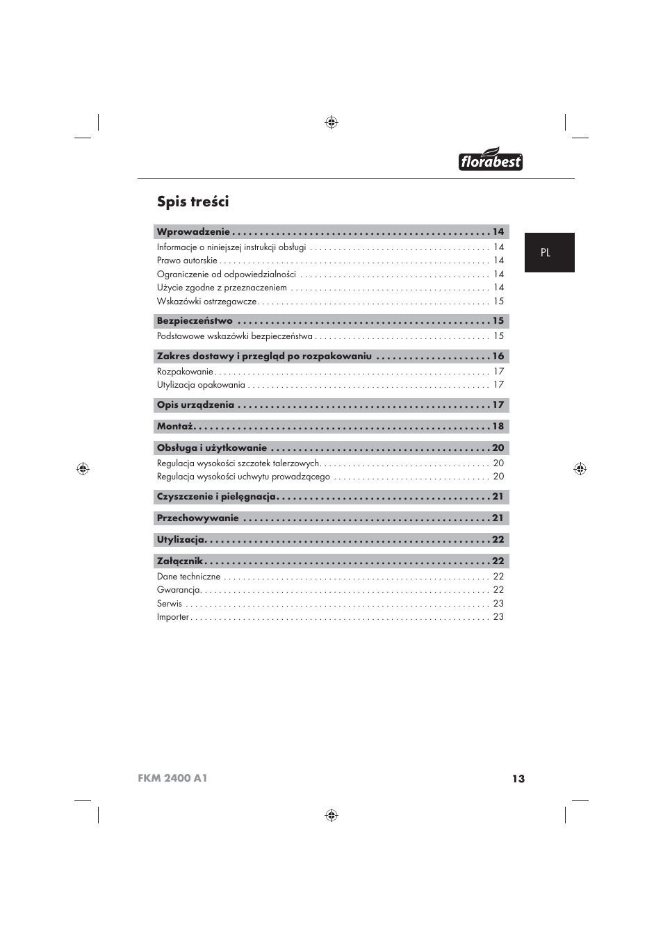 Florabest FKM 2400 A1 User Manual | Page 15 / 86