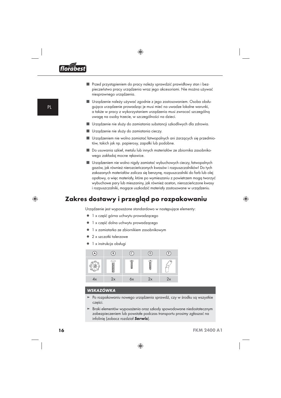 Zakres dostawy i przegląd po rozpakowaniu | Florabest FKM 2400 A1 User Manual | Page 18 / 86