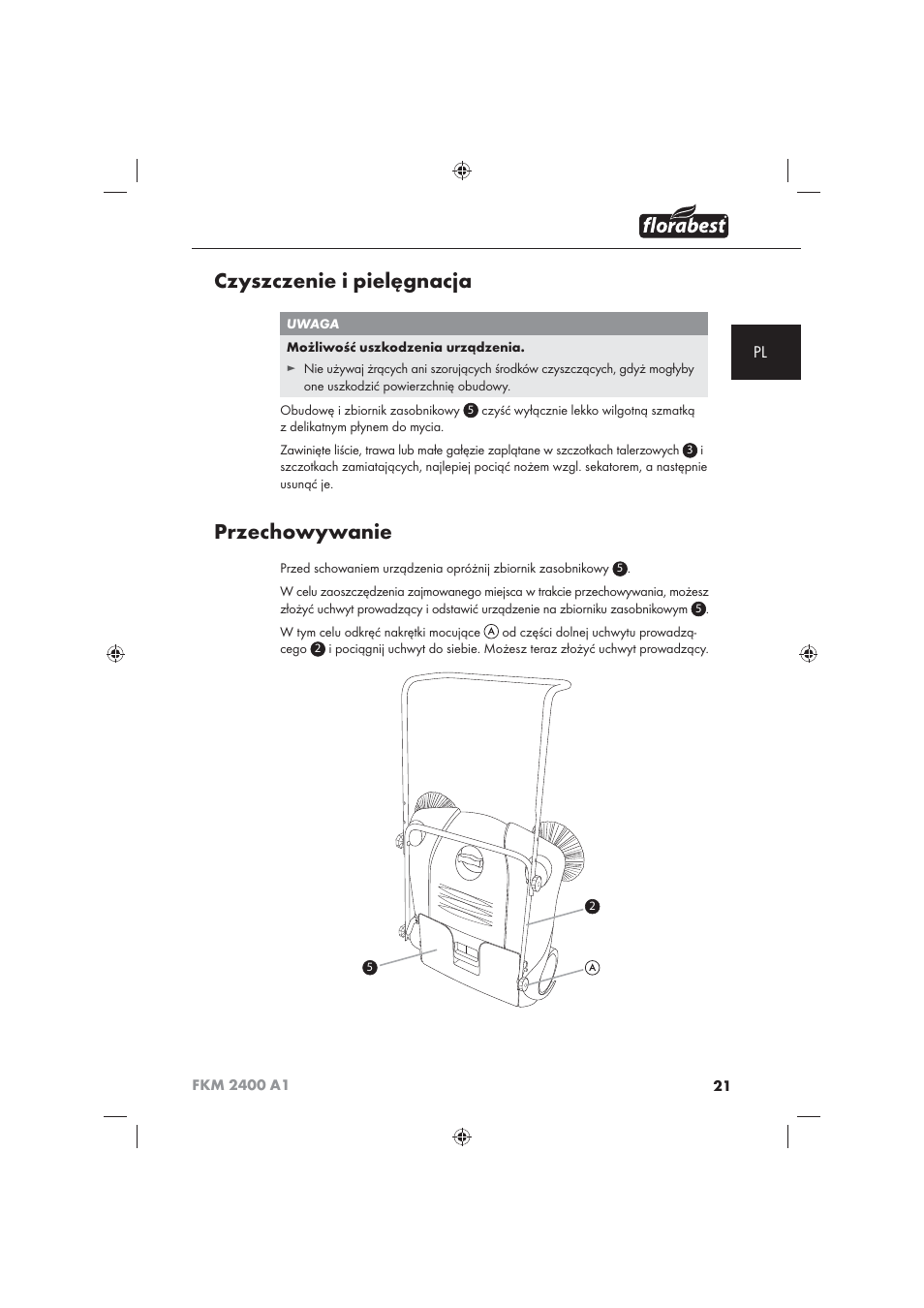 Czyszczenie i pielęgnacja, Przechowywanie | Florabest FKM 2400 A1 User Manual | Page 23 / 86