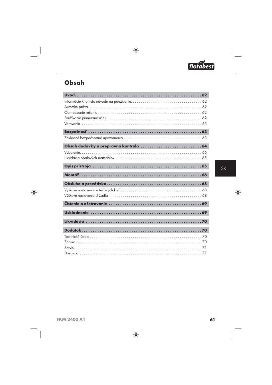 Florabest FKM 2400 A1 User Manual | Page 63 / 86
