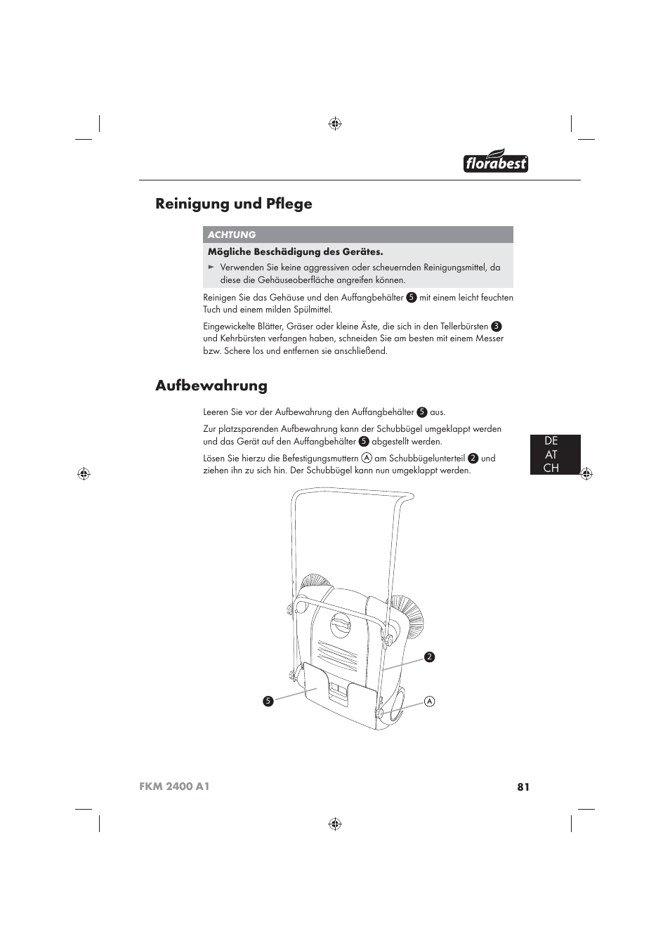 Reinigung und pﬂ ege, Aufbewahrung, De at ch | Florabest FKM 2400 A1 User Manual | Page 83 / 86