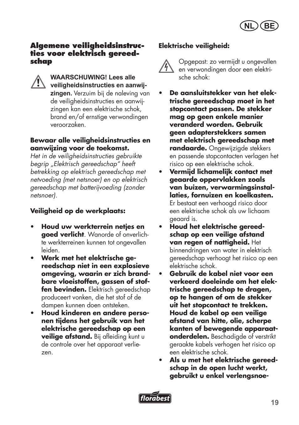 Be nl | Florabest FHT 600 B2 User Manual | Page 19 / 54