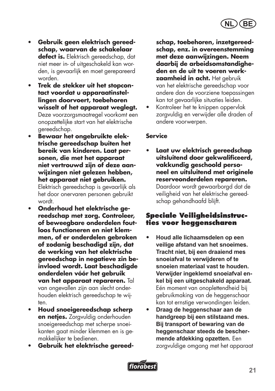 Be nl | Florabest FHT 600 B2 User Manual | Page 21 / 54