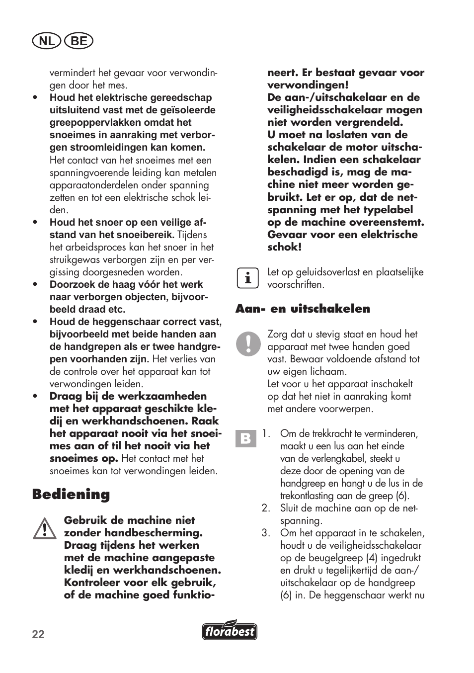 Bediening, Nl be | Florabest FHT 600 B2 User Manual | Page 22 / 54