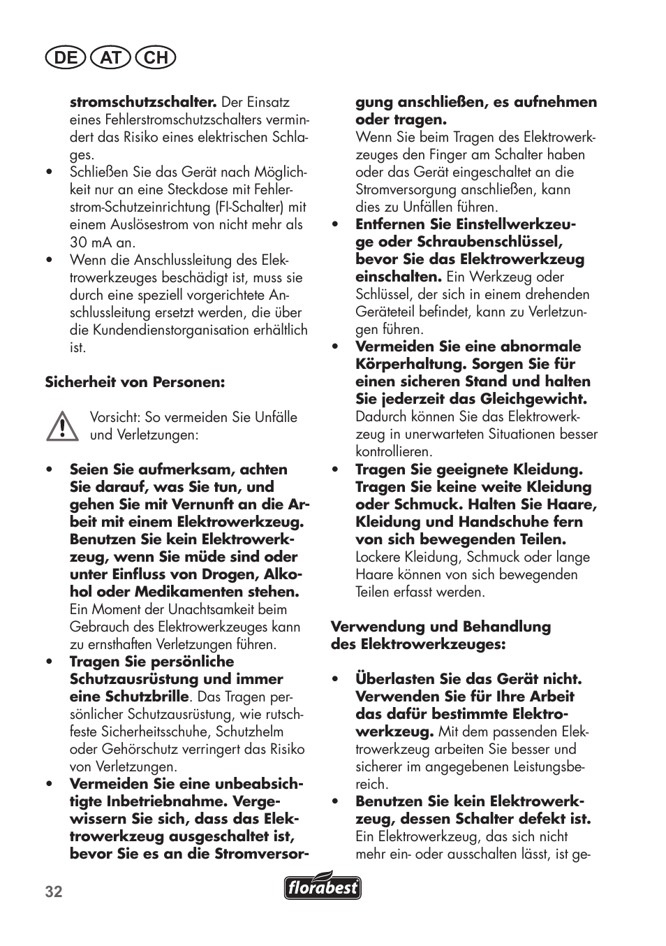 De at ch | Florabest FHT 600 B2 User Manual | Page 32 / 54