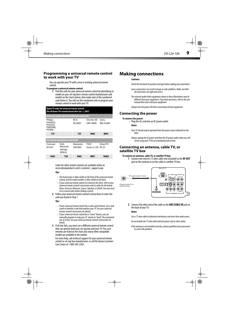 Making connections, Connecting the power | Dynex DX-L24-10A User Manual | Page 13 / 31