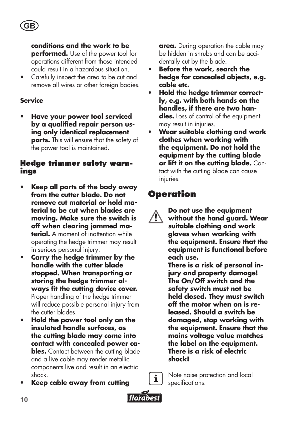 Operation | Florabest FHT 600 B2 User Manual | Page 10 / 90