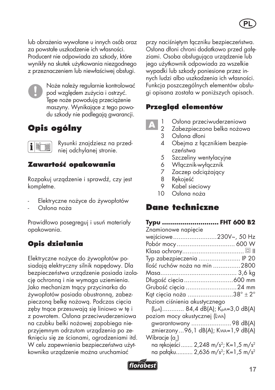 Opis ogólny, Dane techniczne | Florabest FHT 600 B2 User Manual | Page 17 / 90