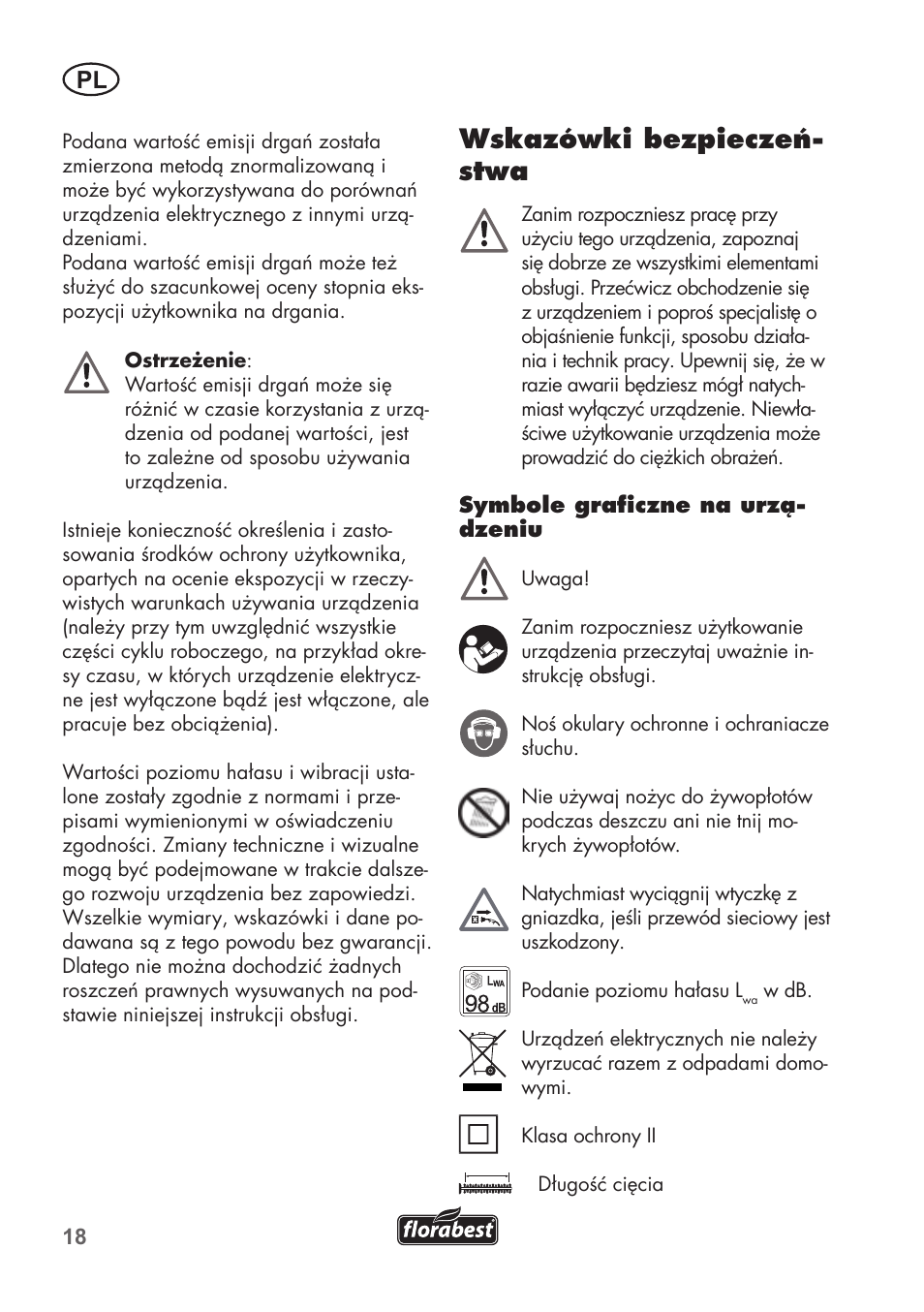 Wskazówki bezpieczeń- stwa | Florabest FHT 600 B2 User Manual | Page 18 / 90
