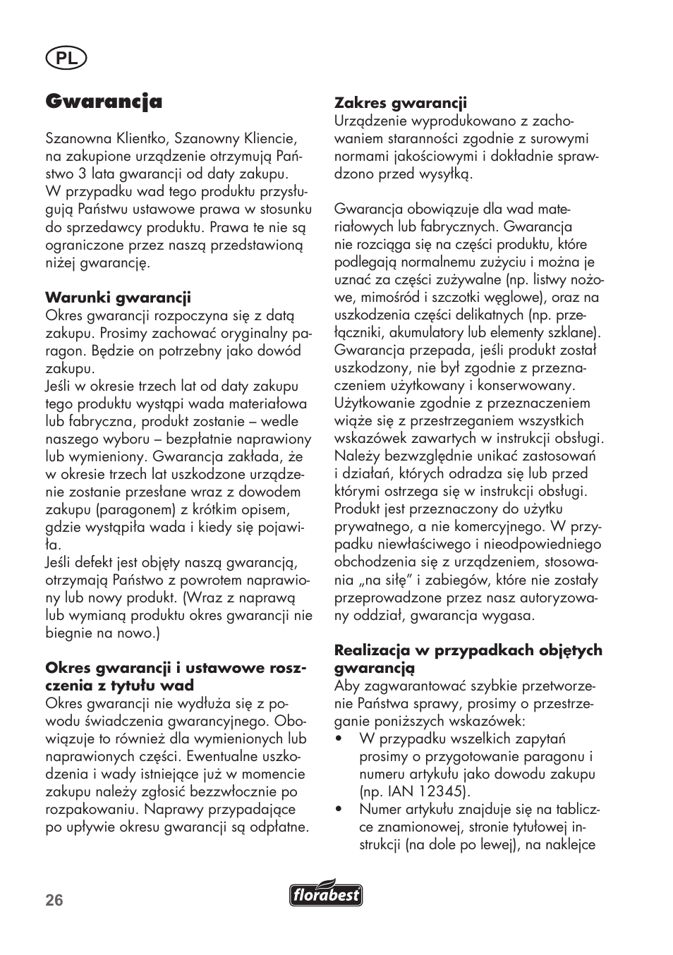 Gwarancja | Florabest FHT 600 B2 User Manual | Page 26 / 90