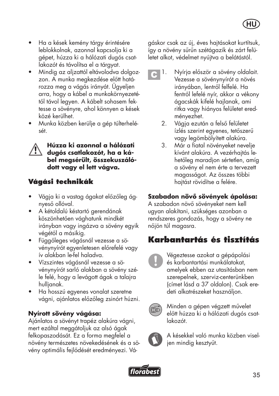 Karbantartás és tisztítás | Florabest FHT 600 B2 User Manual | Page 35 / 90