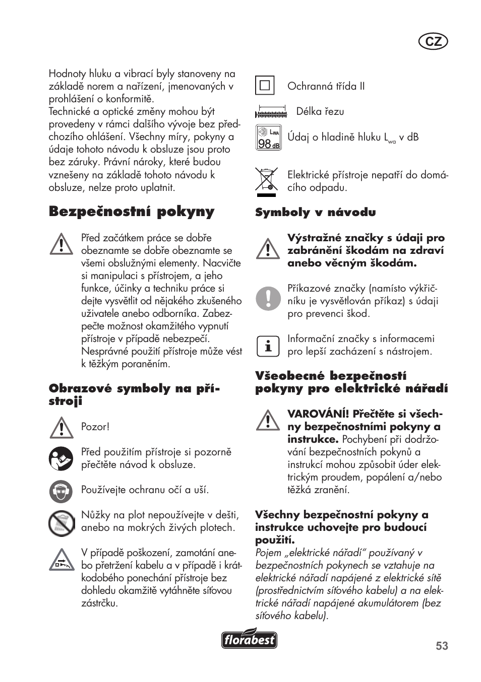Bezpečnostní pokyny | Florabest FHT 600 B2 User Manual | Page 53 / 90
