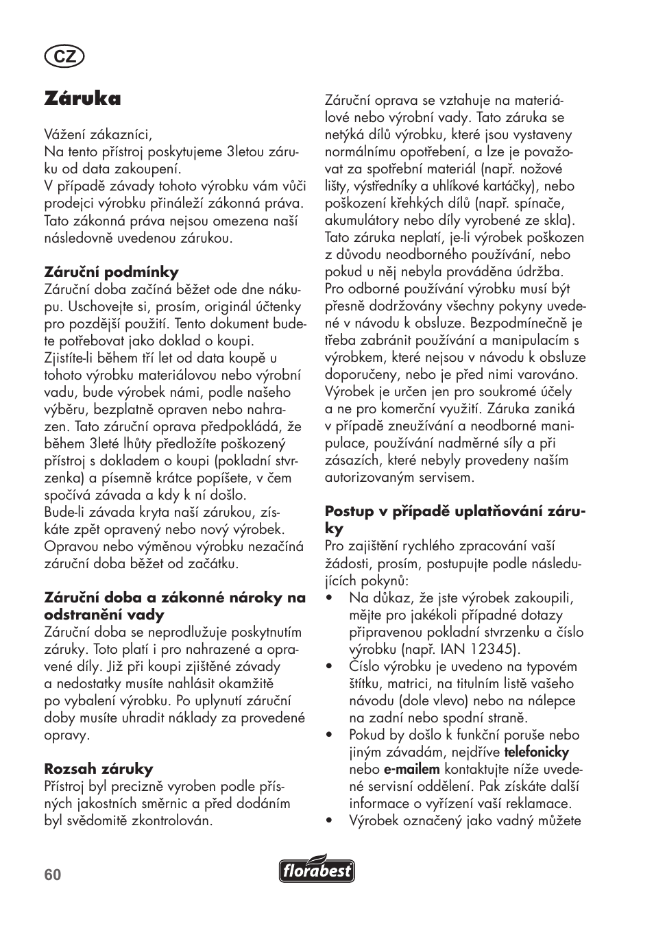 Záruka | Florabest FHT 600 B2 User Manual | Page 60 / 90