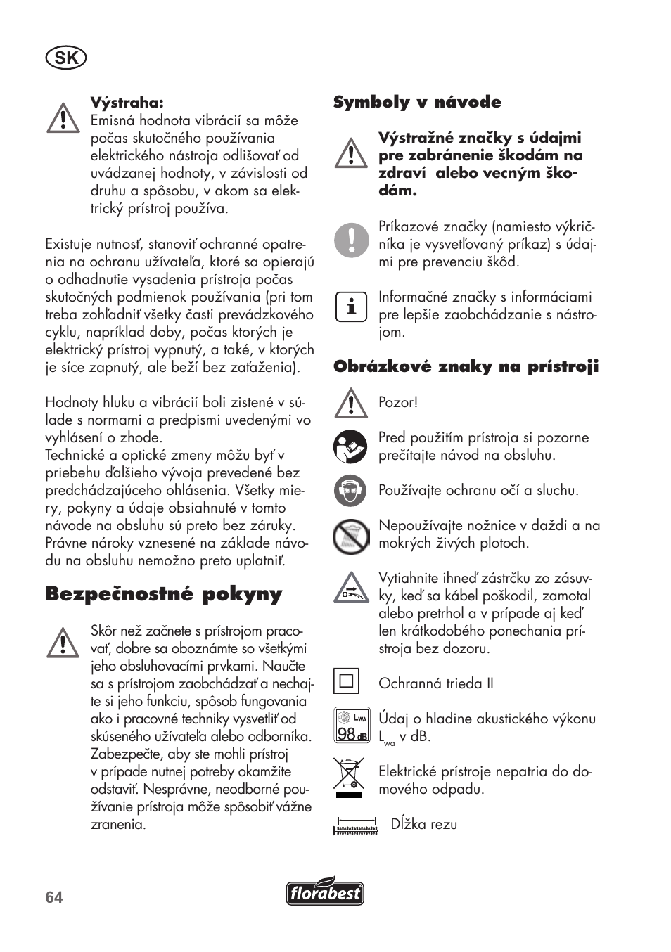 Bezpečnostné pokyny | Florabest FHT 600 B2 User Manual | Page 64 / 90