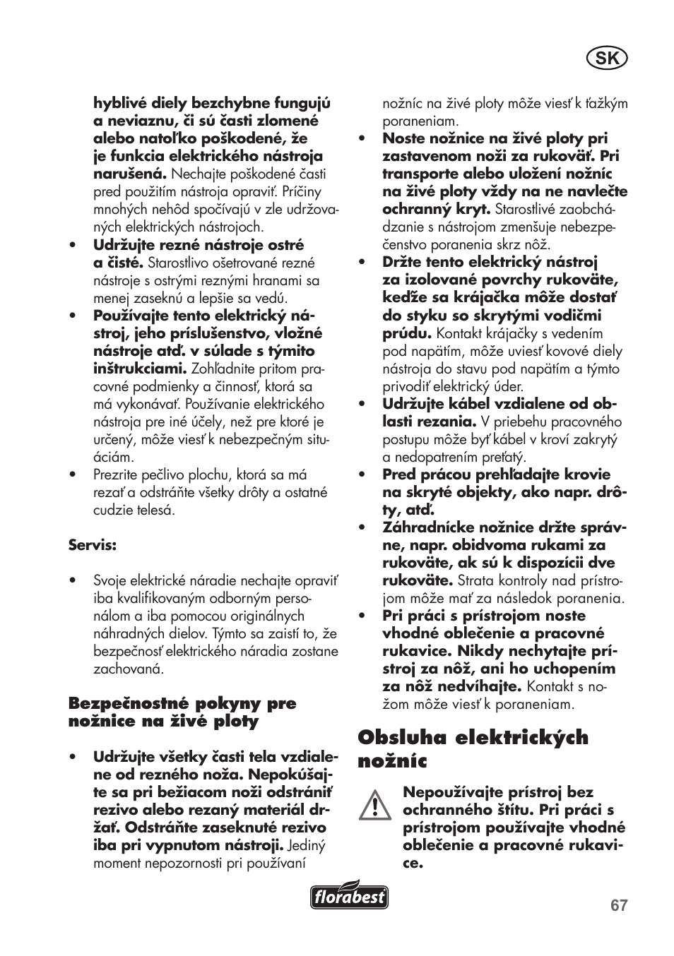 Obsluha elektrických nožníc | Florabest FHT 600 B2 User Manual | Page 67 / 90