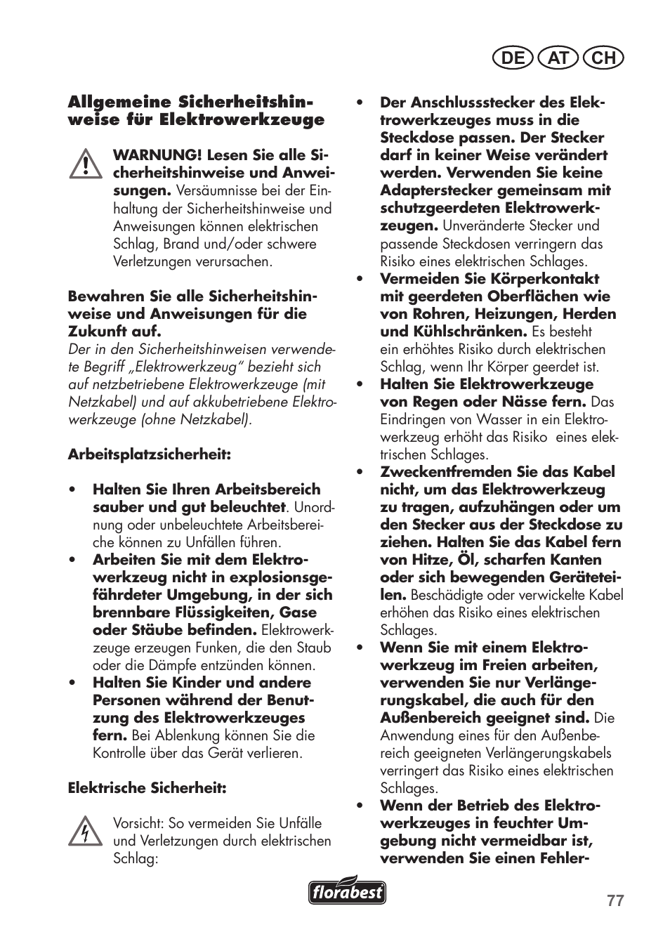 De at ch | Florabest FHT 600 B2 User Manual | Page 77 / 90
