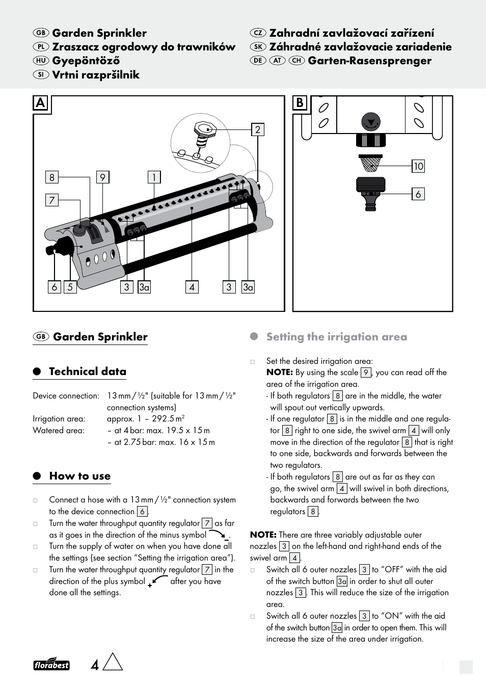 Florabest Garden Sprinkler User Manual | 9 pages