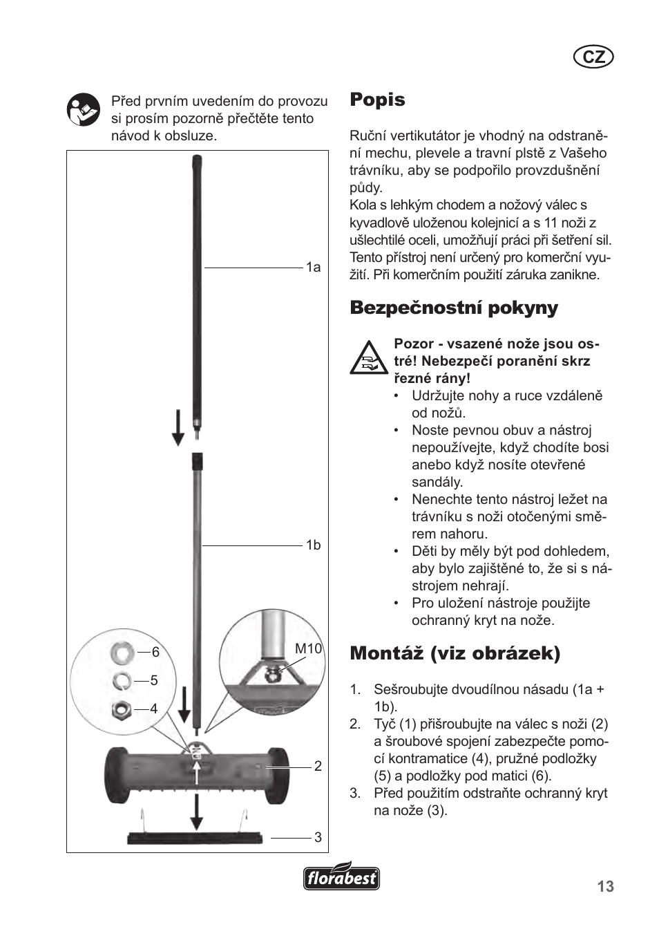 Popis, Bezpečnostní pokyny, Montáž (viz obrázek) | Florabest FHV 32 A1 User Manual | Page 13 / 20