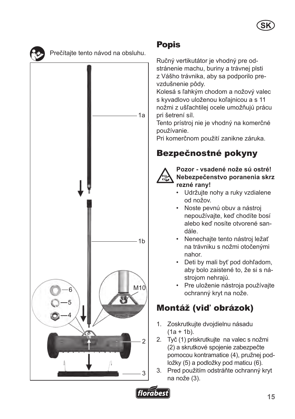 Popis, Bezpečnostné pokyny, Montáž (viď obrázok) | Florabest FHV 32 A1 User Manual | Page 15 / 20