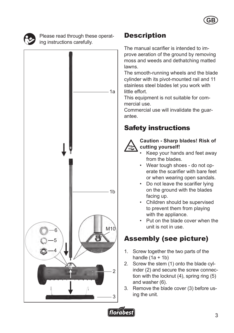 Description, Safety instructions, Assembly (see picture) | Florabest FHV 32 A1 User Manual | Page 3 / 20