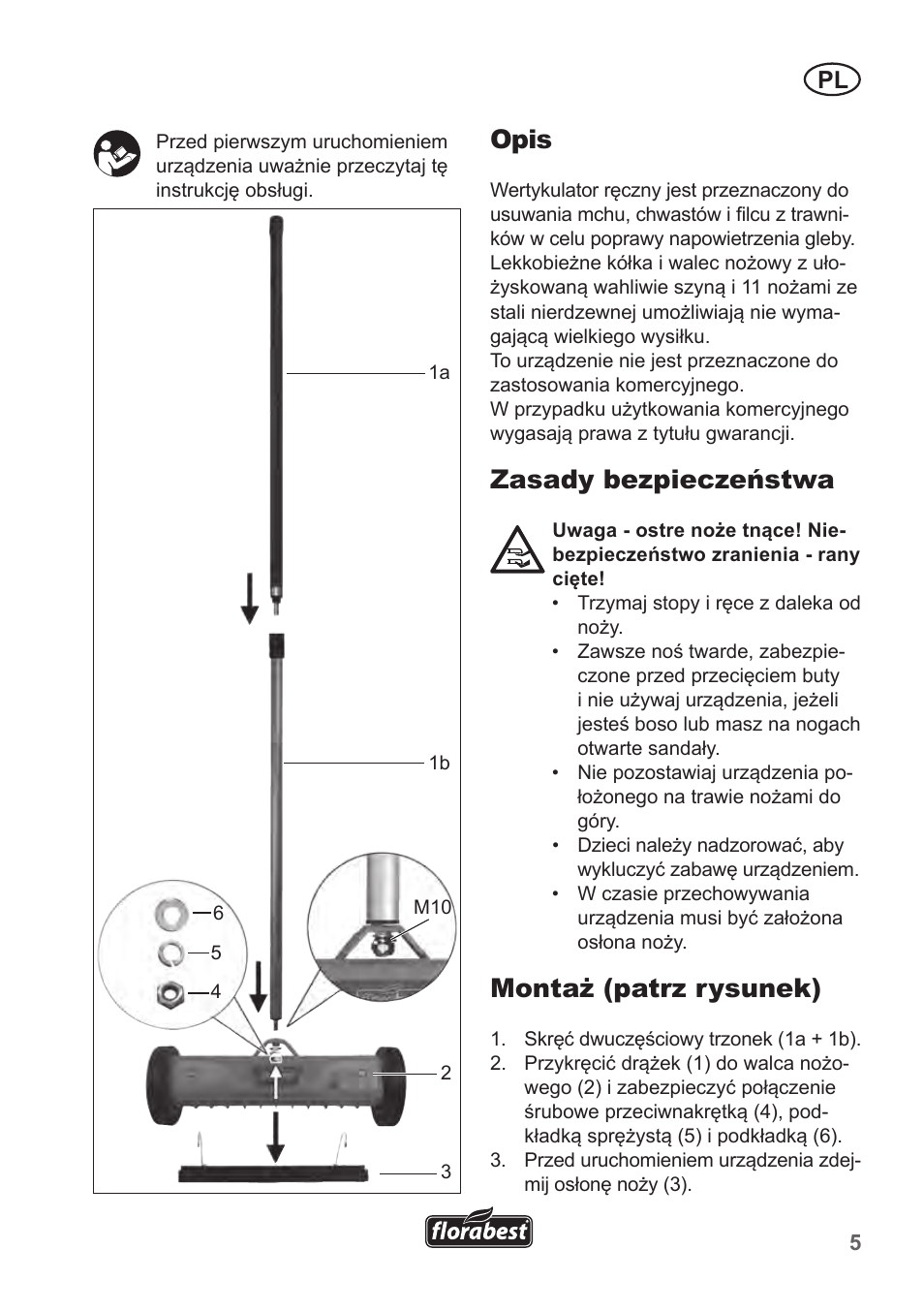 Opis, Zasady bezpieczeństwa, Montaż (patrz rysunek) | Florabest FHV 32 A1 User Manual | Page 5 / 20