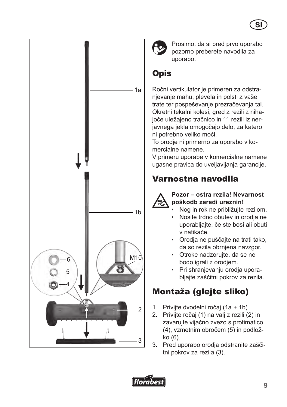 Opis, Varnostna navodila, Montaža (glejte sliko) | Florabest FHV 32 A1 User Manual | Page 9 / 20