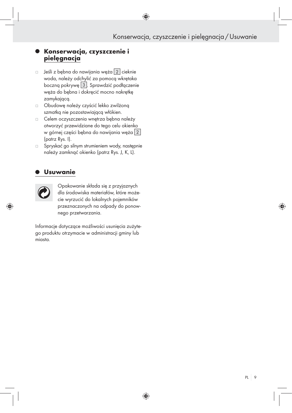Konserwacja, czyszczenie i pielęgnacja / usuwanie, Konserwacja, czyszczenie i pielęgnacja, Usuwanie | Florabest Wall-Mounted Hose Box User Manual | Page 7 / 25