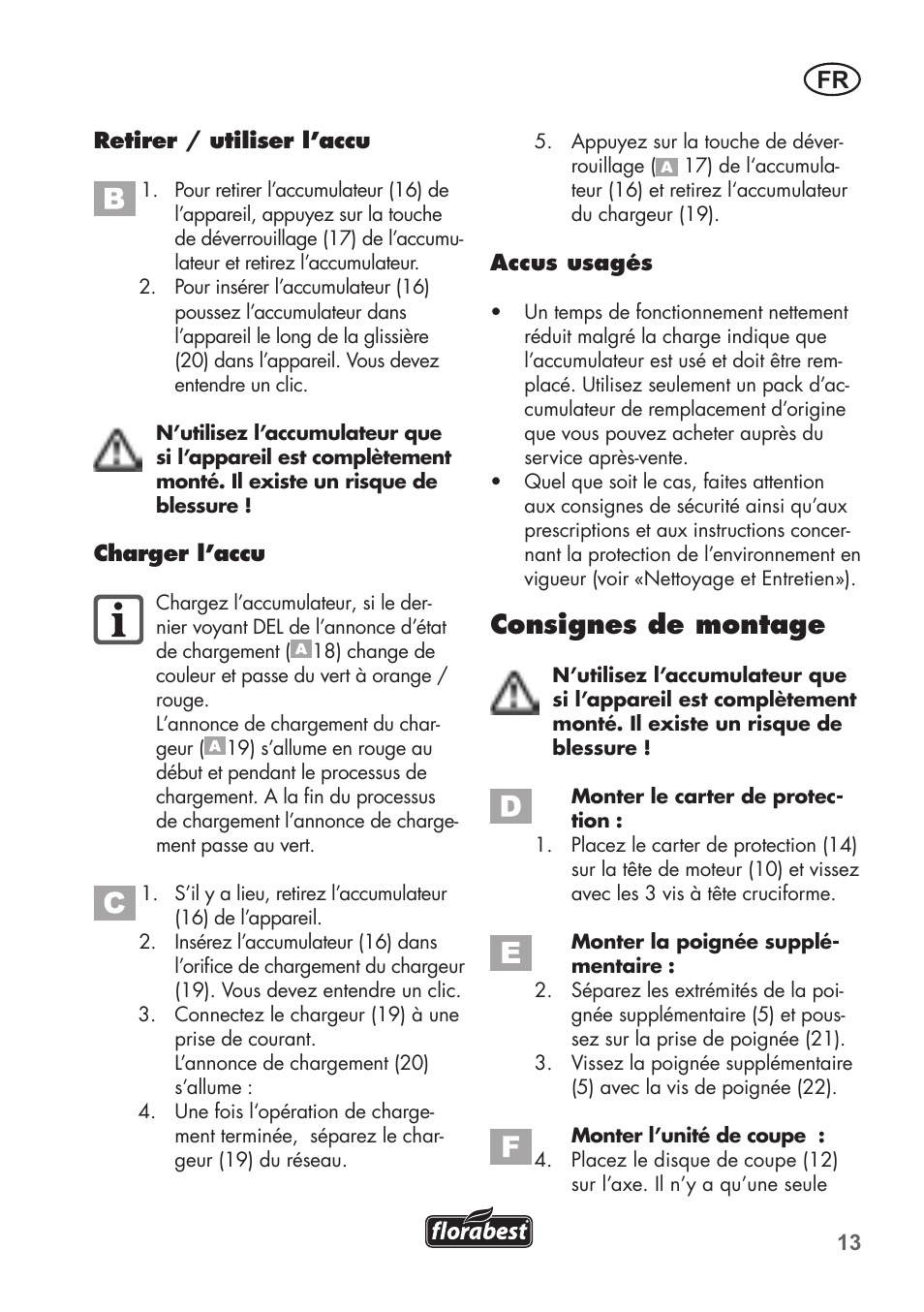 Consignes de montage | Florabest FAT 18 B2 User Manual | Page 13 / 60