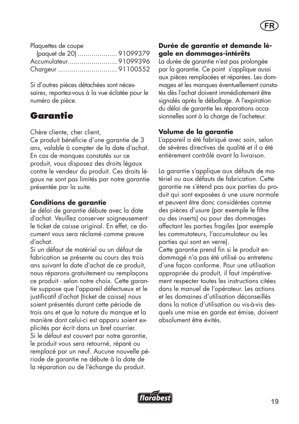 Garantie | Florabest FAT 18 B2 User Manual | Page 19 / 60