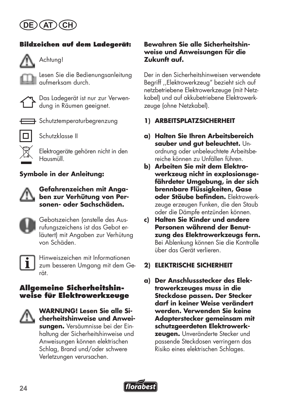 De at ch | Florabest FAT 18 B2 User Manual | Page 24 / 60