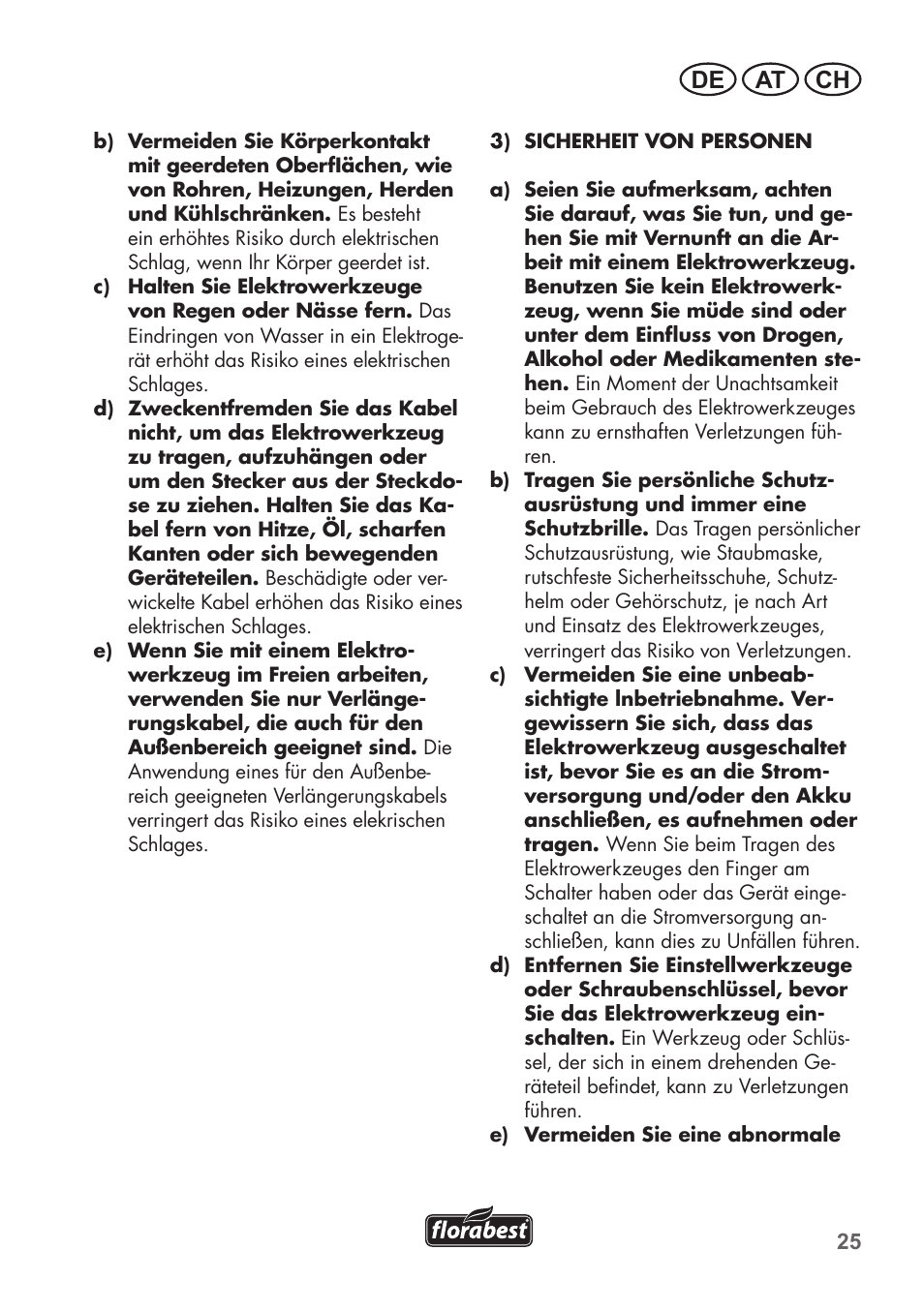 De at ch | Florabest FAT 18 B2 User Manual | Page 25 / 60