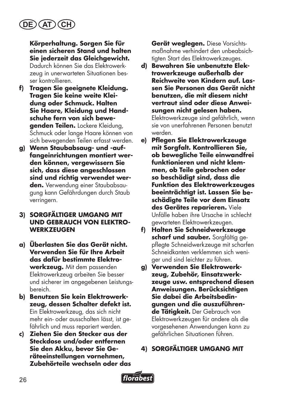 De at ch | Florabest FAT 18 B2 User Manual | Page 26 / 60