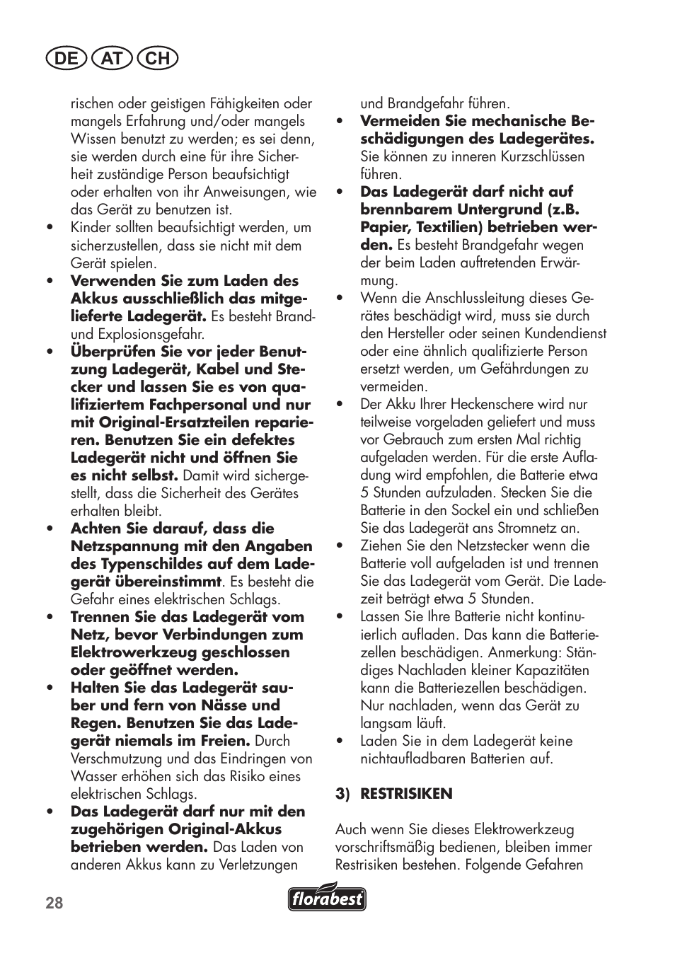 De at ch | Florabest FAT 18 B2 User Manual | Page 28 / 60