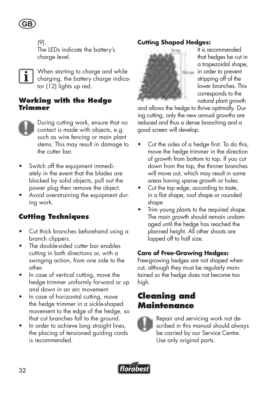 Cleaning and maintenance | Florabest FAH 18 B2 User Manual | Page 32 / 58