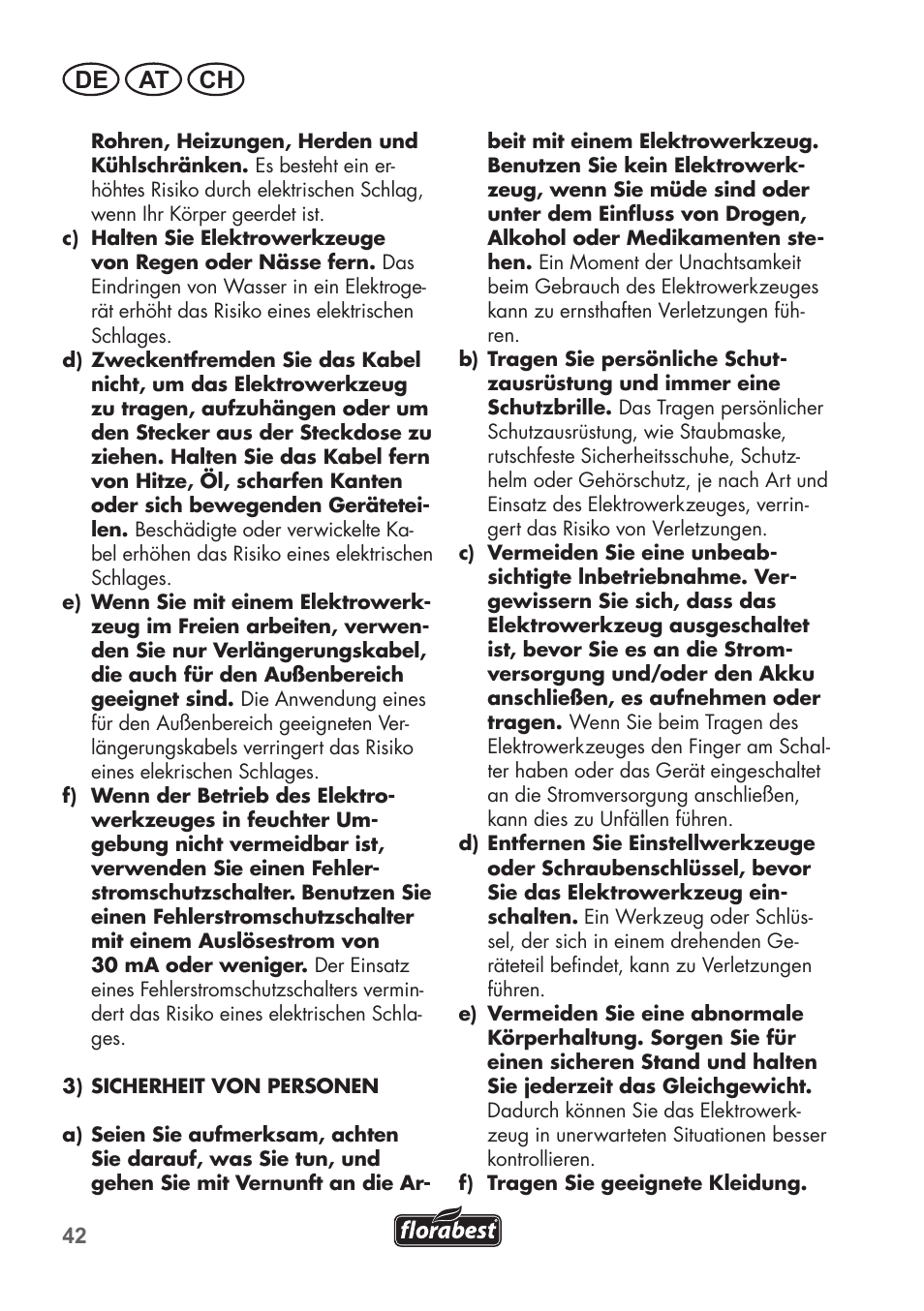 De at ch | Florabest FAH 18 B2 User Manual | Page 42 / 58