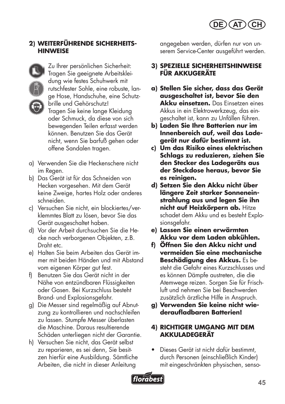 De at ch | Florabest FAH 18 B2 User Manual | Page 45 / 58