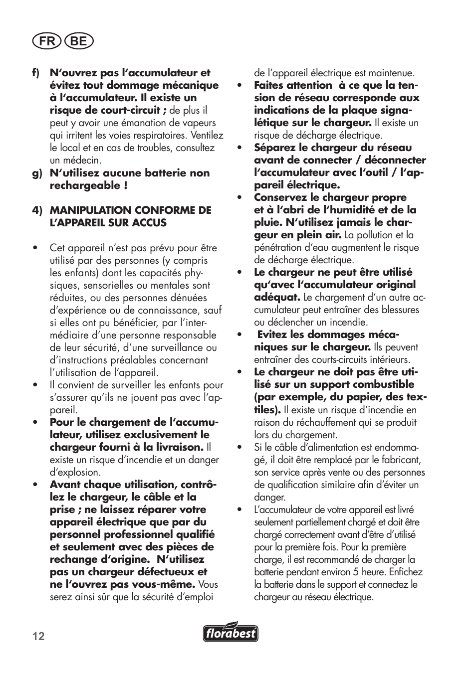Fr be | Florabest FAH 18 B2 User Manual | Page 12 / 74