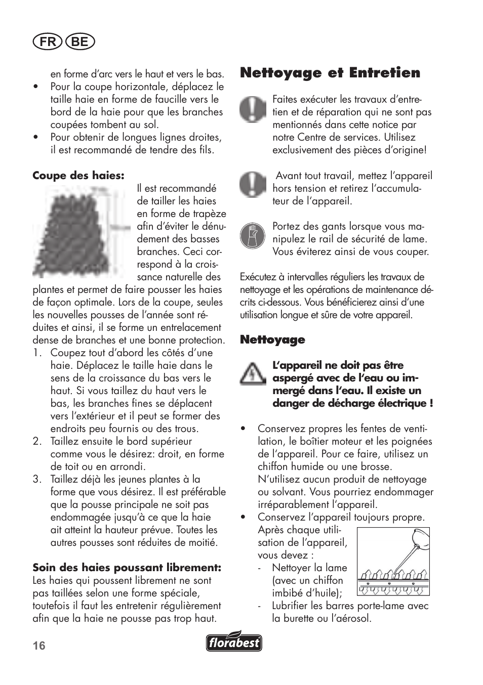 Nettoyage et entretien, Fr be | Florabest FAH 18 B2 User Manual | Page 16 / 74