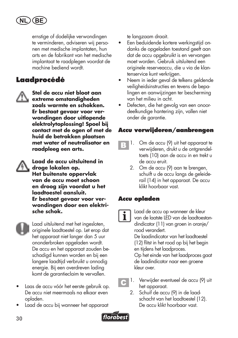 Laadprocédé, Nl be | Florabest FAH 18 B2 User Manual | Page 30 / 74