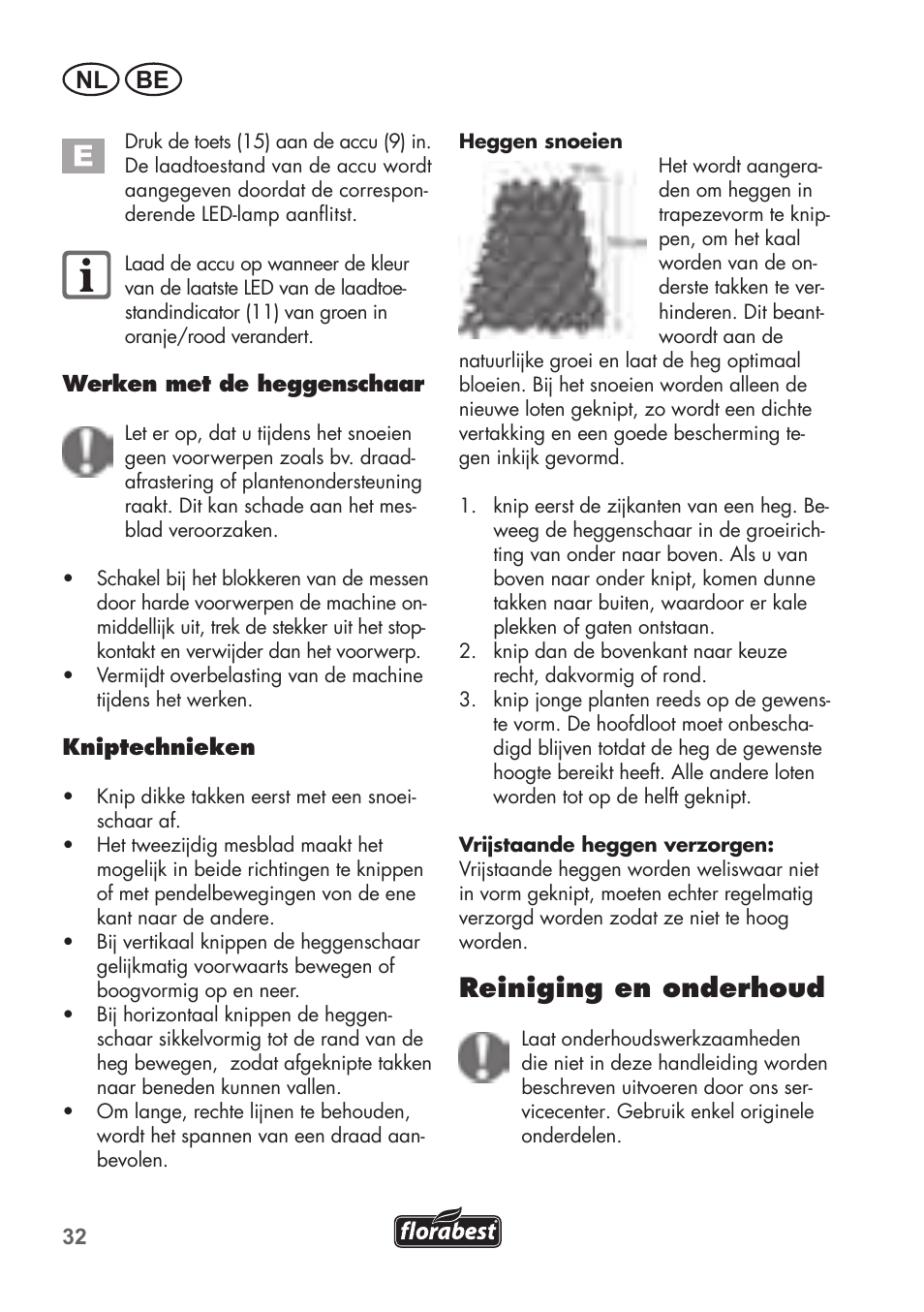 Reiniging en onderhoud, Nl be | Florabest FAH 18 B2 User Manual | Page 32 / 74