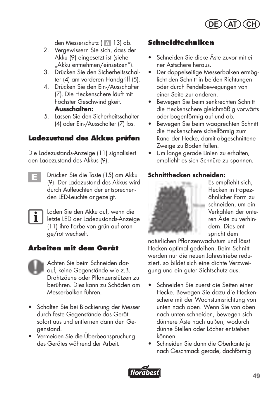 De at ch | Florabest FAH 18 B2 User Manual | Page 49 / 74