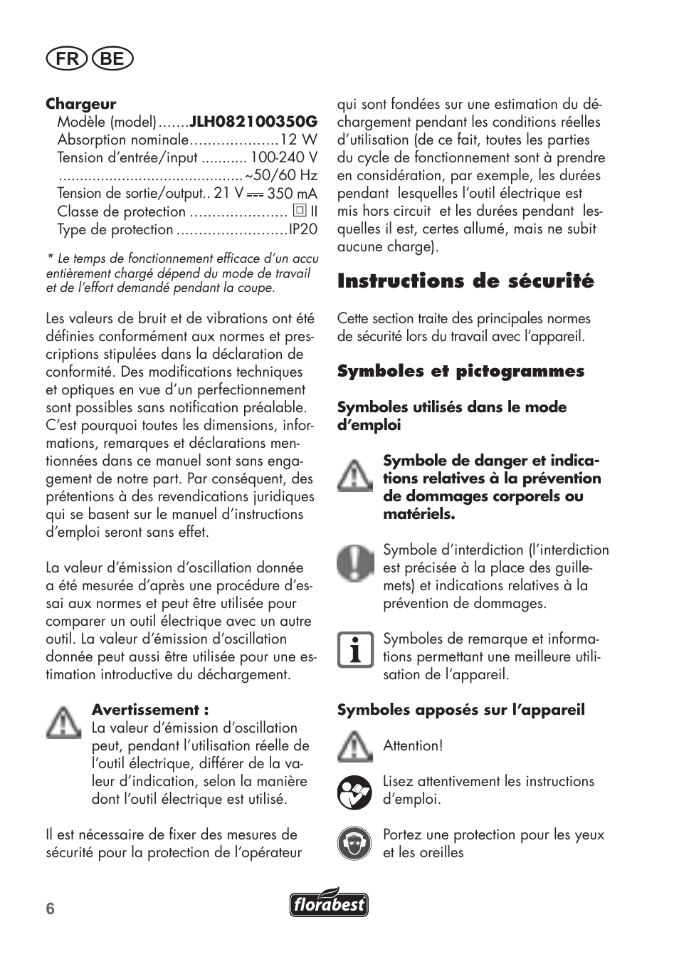Instructions de sécurité, Fr be | Florabest FAH 18 B2 User Manual | Page 6 / 74