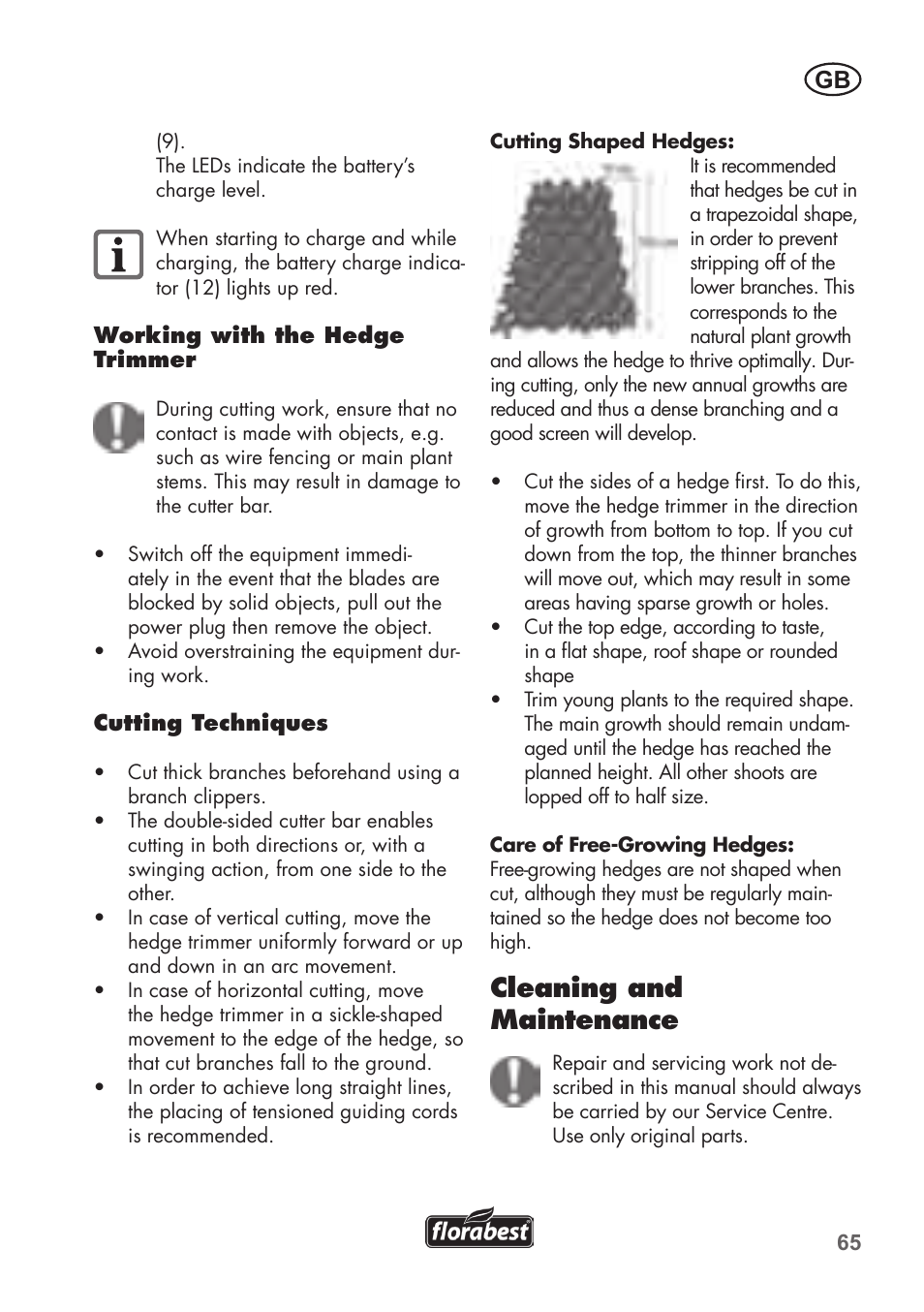 Cleaning and maintenance | Florabest FAH 18 B2 User Manual | Page 65 / 74