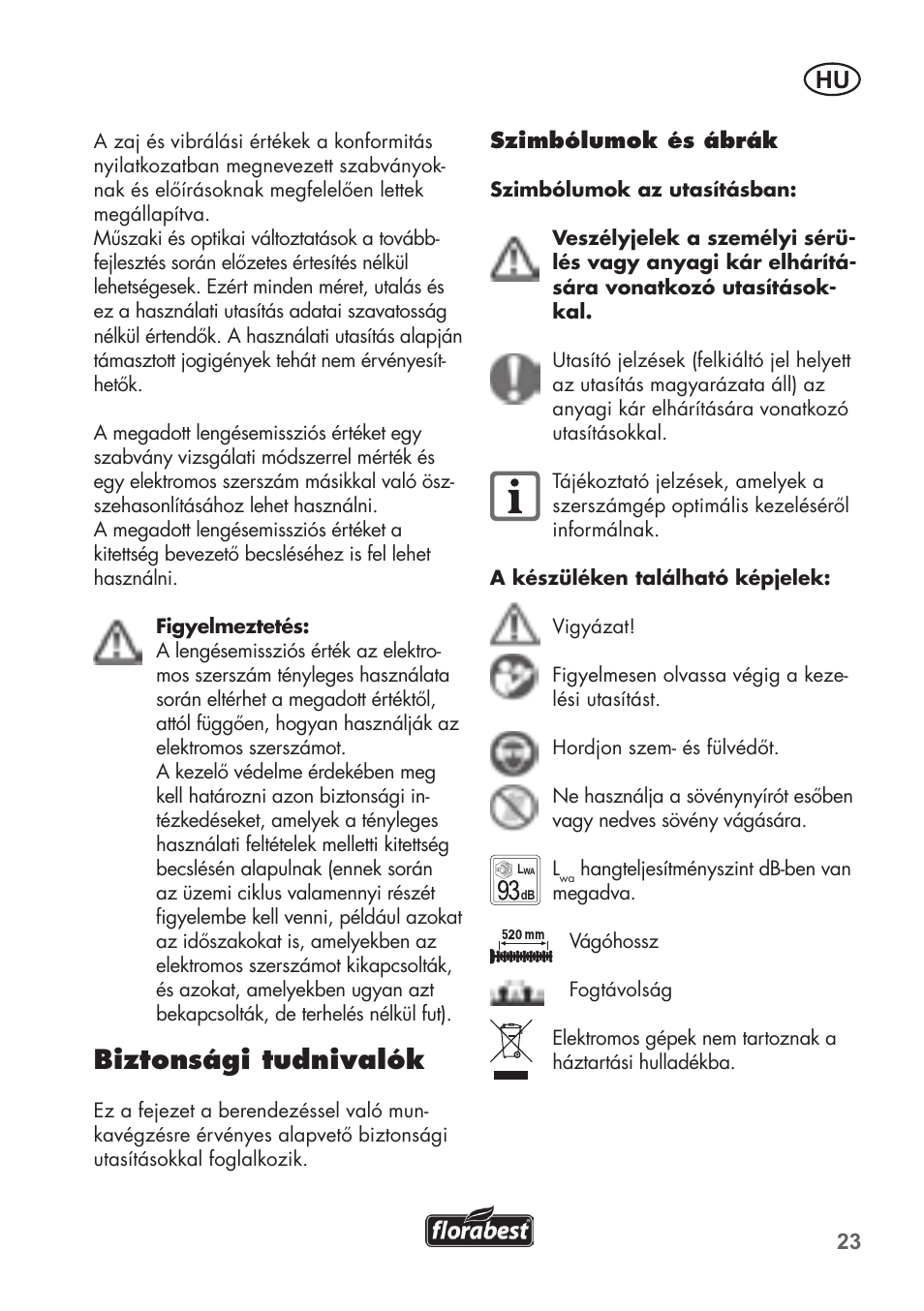 Biztonsági tudnivalók | Florabest FAH 18 B2 User Manual | Page 23 / 90