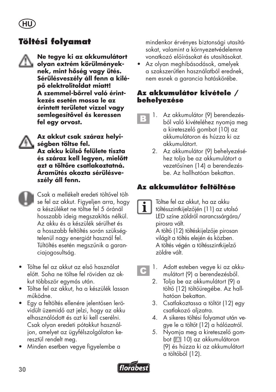 Töltési folyamat | Florabest FAH 18 B2 User Manual | Page 30 / 90