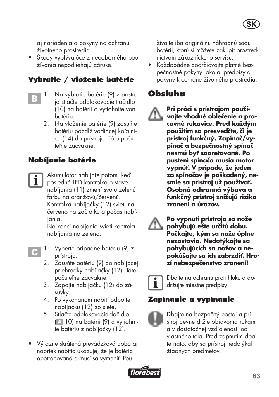 Obsluha | Florabest FAH 18 B2 User Manual | Page 63 / 90