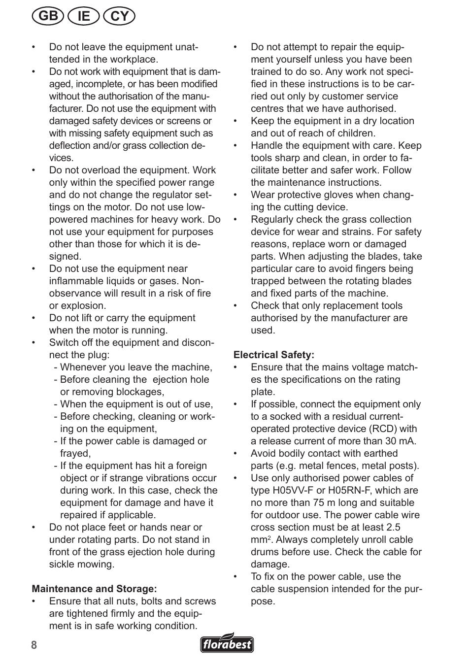 Ie gb cy | Florabest FRM 1200 A2 User Manual | Page 8 / 30