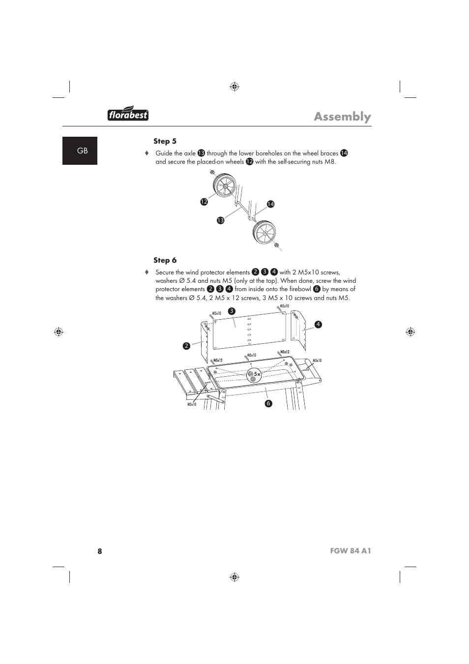 Assembly, Fgw 84 a1, Step 5 | Step 6 | Florabest FGW 84 A1 User Manual | Page 10 / 86