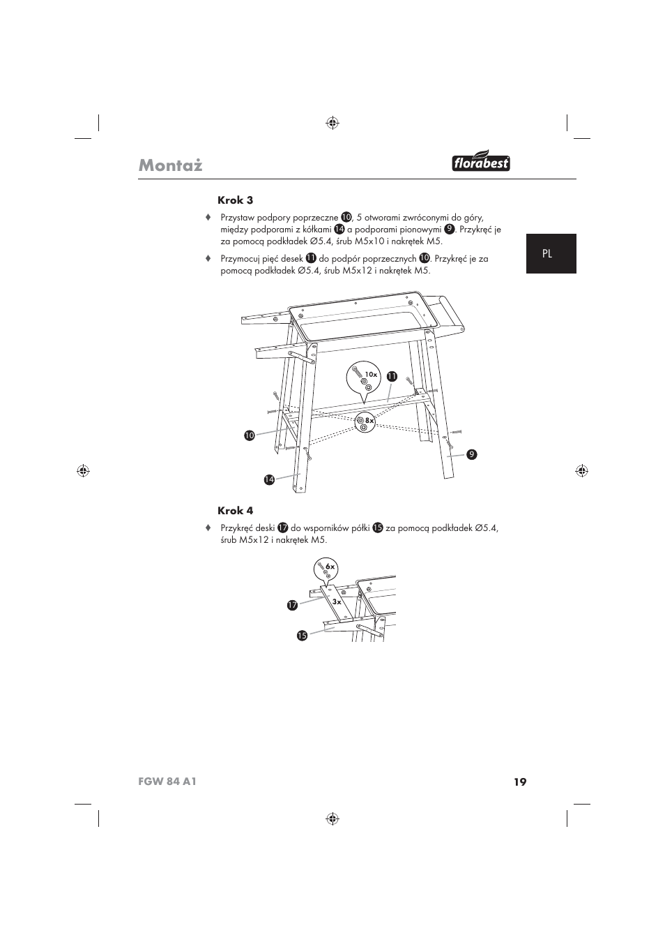 Montaż | Florabest FGW 84 A1 User Manual | Page 21 / 86